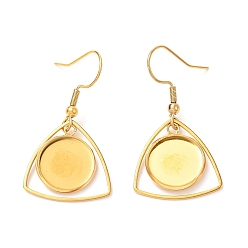 Golden 201 Stainless Steel Earring Hooks, with Flat Round Cabochon Settings, Triangle, Golden, Tray: 12mm, 32mm, 22 Gauge, Pin: 0.6mm