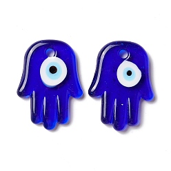 Blue Handmade Evil Eye Lampwork Pendants, Hamsa Hand/Hand of Miriam, Blue, 50x36x6mm, Hole: 4.8mm