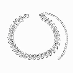 Platinum SHEGRACE Brass Link Chain Bracelets, Leaf, Platinum, 6-1/2 inch(16.5cm)