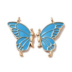Синий Подвески из эмали и сплава, золотые, бабочка, синие, 32x17x2 мм, отверстие : 2 мм
