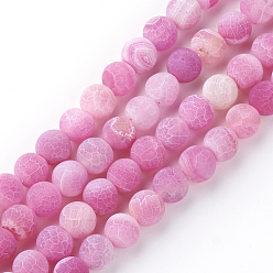 Hot Pink Natural Fire Crackle Agate Bead Strands, Frosted, Dyed, Round, Hot Pink, 8x7mm, Hole: 1.5mm, about 48pcs/strand, 13.58 inch(34.5cm)