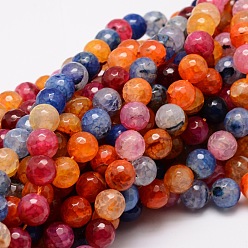 Colorful Dyed Natural Agate Faceted Round Beads Strands, Colorful, 8mm, Hole: 1mm, about 48pcs/strand, 15.3 inch