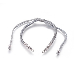 Gris Clair Fabrication de bracelets de perles tressées en nylon, avec des perles en laiton, plaqué longue durée, Platine plaqué, gris clair, 10-1/4 pouces ~ 11-5/8 pouces (26~29.6 cm)