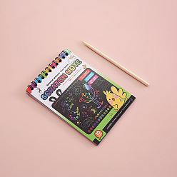 Verde de Amarillo Cero arco iris pintura arte cuaderno de espiral, papel de arte para rascar bricolaje, con palos de bambú, amarillo verdoso, 14x10.5 cm