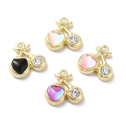 Mixed Color Alloy Pendant, with Glass, Light Gold, Lead Free & Cadmium Free, Cherry Charm, Mixed Color, 14x15x5mm, Hole: 1.5mm