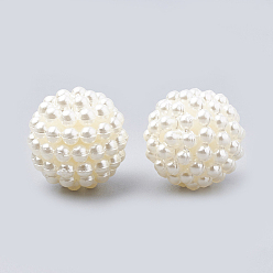 Beige Granos de acrílico de la perla de imitación, perlas de la baya, perlas combinadas, rondo, crema, 14.5x15 mm, agujero: 1.5 mm, sobre 200 unidades / bolsa