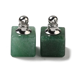Green Aventurine Natural Green Aventurine Perfume Bottle Pendants, Square Charms with Stainless Steel Color Plated 304 Stainless Steel Findings, 19x12x12mm, Hole: 2mm