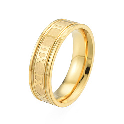 Light Gold 201 Stainless Steel Roman Numeral Finger Ring for Women, Light Gold, Inner Diameter: 17mm
