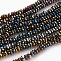 Mixed Color Electroplated Non-magnetic Synthetic Hematite Beads Strands, Half Plated, Rondelle, Mixed Color, 6x2.5~3mm, Hole: 1mm, about 152pcs/strand, 16.53 inch(42cm)