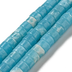 Aguamarina Hebras de cuentas teñidas de jaspe imperial sintético., disco, perlas heishi, agua, 4~4.5x2~3 mm, agujero: 0.7 mm, sobre 140~141 unidades / cadena, 14.88''~15.12" (37.8~38.4 cm)