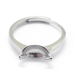 Platino Componentes ajustables del anillo de plata de primera ley con baño de rodio, por medio perforó perlas, con 925 sello, Platino, Bandeja: 9x5.5 mm, 17 mm, pin: 0.6 mm