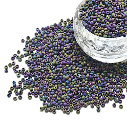 Purple Plated 12/0 Grade A Round Glass Seed Beads, Metallic Colours Iris, Matte Style, Purple Plated, 12/0, 2x1.5mm, Hole: 0.8mm, about 30000pcs/bag