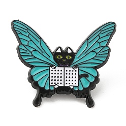Negro Gato con alfileres de esmalte de ala de mariposa, Broche de aleación chapado en negro de electroforesis, negro, 30x35x1.5 mm