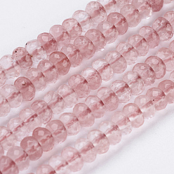 Quartz Cerise Perles de verre de quartz cerise brins, facette, rondelle, 4~4.5x2~2.5mm, Trou: 1mm, Environ 150 pcs/chapelet, 15.1 pouces ~ 15.3 pouces (38.5~39 cm)