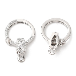 Real Platinum Plated Brass Micro Pave Clear Cubic Zirconia Fold Over Clasps, Rings, Real Platinum Plated, 22mm