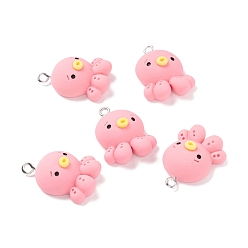 Pink Resin Pendants, with Iron Accessories, Octopus, Pink, 26x19x9mm, Hole: 2mm