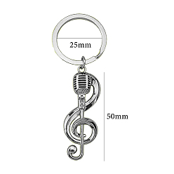 Antique Silver Zinc Alloy Enamel Musical Note Pendant Keychain, for Bag Car Key Decoration, Antique Silver, Pendanrt: 5cm