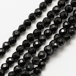 Spinel Natural Black Spinel Bead Strands, Faceted Round, 3mm, Hole: 0.8mm, about 136pcs/strand, 16 inch