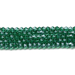 Verde azulado Transparentes cuentas de vidrio electroplate hebras, lustre de la perla chapado, facetados, bicono, cerceta, 3x2.5 mm, agujero: 0.7 mm, sobre 162~185 unidades / cadena, 12.76~14.61 pulgada (32.4~37.1 cm)