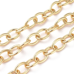 Real 18K Gold Plated Brass Cable Chains, Soldered, with Spool, Oval, Long-Lasting Plated, Real 18K Gold Plated, 11x8x1.6mm, about 16.4 Feet(5m)/roll
