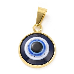 Midnight Blue Vacuum Plating Handmade Resin Pendants, with Golden Plated 304 Stainless Steel Findings, Evil Eye, Midnight Blue, 17x14x4.5mm, Hole: 3.5x7mm