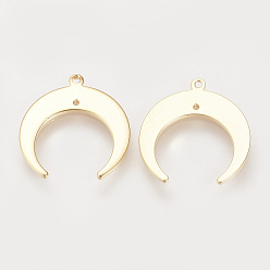 Real 18K Gold Plated Brass Pendants, Double Horn/Crescent Moon Pendant, Nickel Free, Real 18K Gold Plated, 19x18x1mm, Hole: 1mm