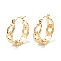 Golden 304 Stainless Steel Curb Chain Chunky Hoop Earrings for Women, Golden, 22x20.5x7mm, Pin: 0.7mm