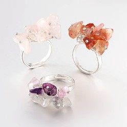 Mixed Stone Adjustable Silver Color Plated Brass Mixed Stone Rings, 16.5mm, 3mm