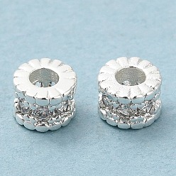 Silver Rack Plating Brass Micro Pave Cubic Zirconia Beads, Long-Lasting Plated, Lead Free & Cadmium Free, Column, Silver Color Plated, 4x3mm, Hole: 1.6mm