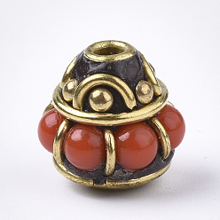 Red Handmade Indonesia Beads, with Brass Findings, Cone, Golden, Red, 11x11mm, Hole: 2mm