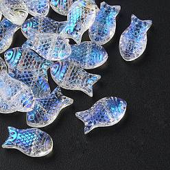 Clair AB 35pcs perles de verre transparentes peintes à la bombe, poisson, clair ab, 15x8x5mm, Trou: 1mm
