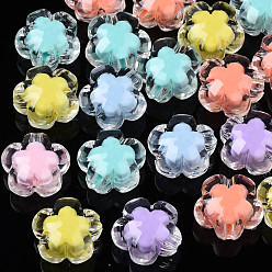 Mixed Color Transparent Acrylic Beads, Bead in Bead, Flower, Mixed Color, 16.5x17x10.5mm, Hole: 2.5mm, about 295pcs/500g