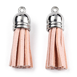 PeachPuff Faux Suede Tassel Pendant Decorations, with CCB Plastic Cord Ends, Platinum, PeachPuff, 33~35x10mm, Hole: 2.5mm