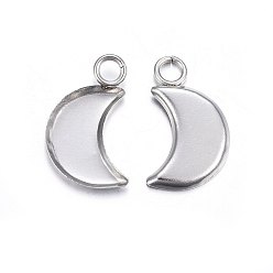 Stainless Steel Color 304 Stainless Steel Pendant Cabochon Settings, Plain Edge Bezel Cups, Moon, Stainless Steel Color, 16.5x9.5x1.4mm, Hole: 1.8mm, Tray: 12x6mm