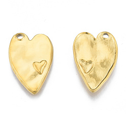 Chapado en Oro Real 18K Revestimiento iónico (ip) 304 colgantes de acero inoxidable, corazón, real 18 k chapado en oro, 23.5x15.5x2.5 mm, agujero: 1.8 mm