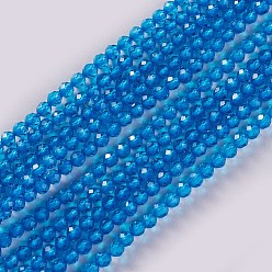 Озёрно--синий Стеклянные бусины, граненые, круглые, Плут синий, 2x2 мм, отверстие : 0.4 мм, около 193~197 шт / нитка, 14.17 дюйм ~ 15.51 дюйм (36~39.4 см)