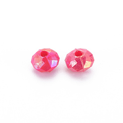 Cerise Opaque Acrylic Beads, AB Color Plated, Faceted Rondelle, Cerise, 6mm, Hole: 1.5mm, about 6200pcs/500g.
