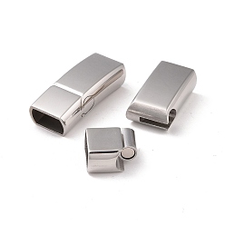 Stainless Steel Color 304 Stainless Steel Magnetic Clasps with Glue-in Ends, Rectangle, 32x13x8mm, Hole: 6x11mm