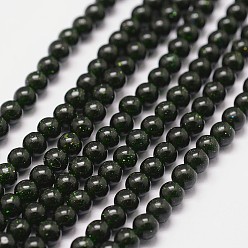 Goldstone Vert Synthétiques verts Goldstone brins de perles, teints et chauffée, ronde, 4mm, Trou: 0.8mm, 99 pcs / chapelet, 14.5~15 pouce