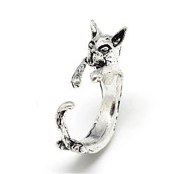 Antique Silver Adjustable Alloy Cuff Finger Rings, Wolf, Size 7, Antique Silver, 17mm