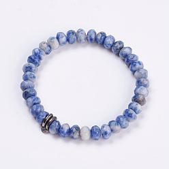 Jaspe Avec Point Bleu Bracelets extensibles de jaspe de tache bleue naturelle, avec des perles en alliage sous caution, 2-1/4 pouces (56 mm)