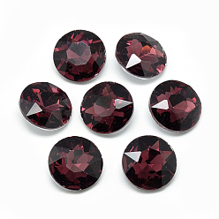 Dark Red Pointed Back Glass Rhinestone Cabochons, Back Plated, Faceted, Flat Round, Dark Red, 8x3.5mm