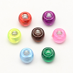 Mixed Color Silver Foil Acrylic European Beads, Large Hole Barrel Beads, Mixed Color, 9x6mm, Hole: 4mm, about 1800pcs/500g