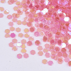 Hot Pink Ornament Accessories, PVC Plastic Paillette/Sequins Beads, AB Color Plated, Hexagon, Hot Pink, 2.5x2.8x0.4mm, about 21000pcs/500g