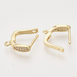 Real 18K Gold Plated Brass Micro Pave Cubic Zirconia Hoop Earring Findings with Latch Back Closure, Nickel Free, with Horizontal Loop, Real 18K Gold Plated, Oval, 14x3.5x12mm, Hole: 1mm, Pin: 1mm