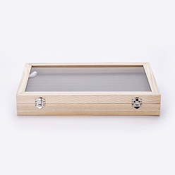 Antique White Wooden Ring Presentation Boxes, with Glass, 100 Slots Ring Storage Display Box with Transparent Lid, Rectangle, Antique White, 35x24x5.5cm