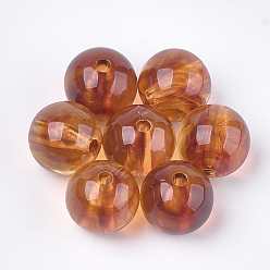 Marron Sablonneux Perles acryliques, style de pierres fines imitation, ronde, Sandy Brown, 14x13.5mm, trou: 2 mm, environ 330 pcs / 500 g