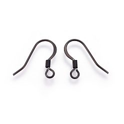 Electrophoresis Black 304 Stainless Steel French Earring Hooks, with Horizontal Loop, Flat Earring Hooks, Electrophoresis Black, 14.5x16x2mm, Hole: 1.5mm, 20 Gauge, Pin: 0.8mm
