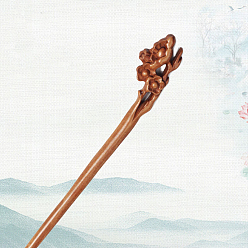 Flower Wooden Hair Sticks, Vintage Decorative Hair Accessories, Sandy Brown, 180mm