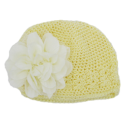 Champagne Yellow Handmade Crochet Baby Beanie Costume Photography Props, with Lace Flower, Champagne Yellow, 180mm